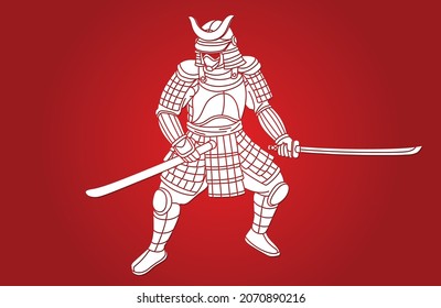 Samurai Warrior or Ronin with Armor and Weapon Japanese Fighter Action Cartoon Graphic Vector