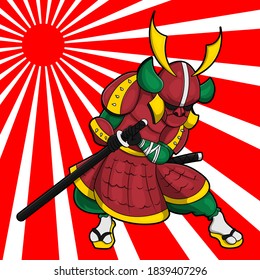 Samurai Warrior set a stance to pull out the Katana and get ready for fighting, best for children historical book and games with japanese traditional culture
