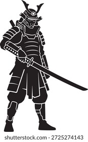 Samurai Guerrero Silueta Icono Vector Caballero Oscuro Medieval Luchador Espada Armadura Logotipo Símbolo Signo Ilustración	
