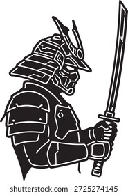 Samurai Guerrero Silueta Icono Vector Caballero Oscuro Medieval Luchador Espada Armadura Logotipo Símbolo Signo Ilustración	
