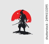 Samurai warrior silhouette. Vector illustration isolated on white background. Monochrome style.