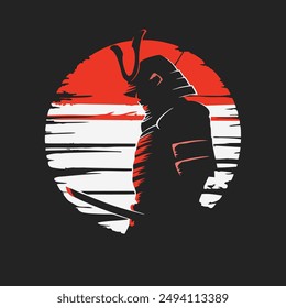 Samurai warrior silhouette. Vector illustration isolated on white background. Monochrome style.