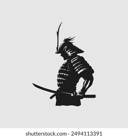 Samurai warrior silhouette. Vector illustration isolated on white background. Monochrome style.