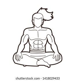 Samurai warrior sitting cartoon graphic vector.