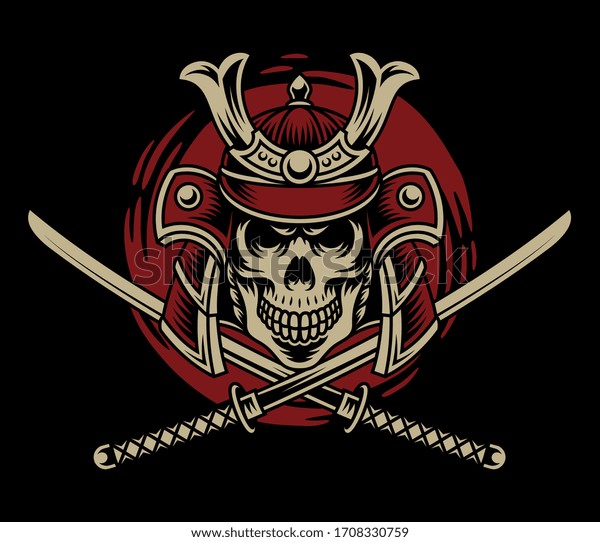 Samurai Warrior Skull Crossed Katana Swords Stock Vector (Royalty Free ...