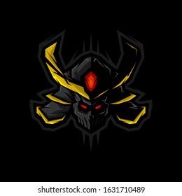 samurai warrior skull e sport logo or twitch profile , editable vector illustration
