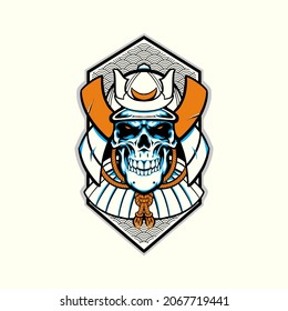 Samurai Warrior Skull ilustración vectorial cultura japonesa emblema o diseño de camisetas