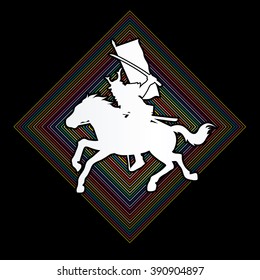 Samurai Warrior with Sword Katana, Riding horse, designed on line square background graphic vector.
