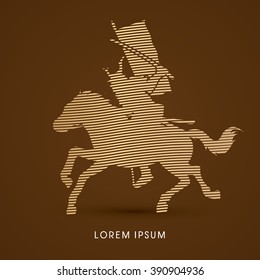 Samurai Warrior with Sword Katana, Riding horse, designed using line gold graphic vector.