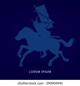 Samurai Warrior with Sword Katana, Riding horse, designed using dots graphic vector.