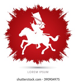 Samurai Warrior with Sword Katana, Riding horse, designed on grunge frame background graphic vector.