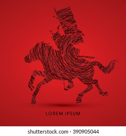 Samurai Warrior with Sword Katana, Riding horse, designed using grunge brush graphic vector.