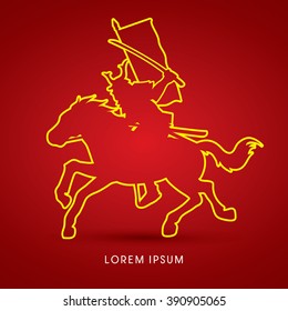 Samurai Warrior with Sword Katana, Riding horse, designed using outline stroke graphic vector.