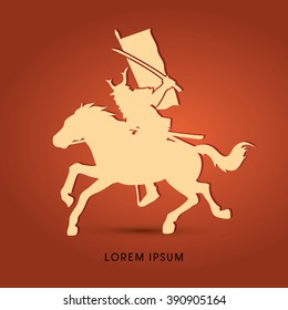 Samurai Warrior with Sword Katana, Riding horse, graphic vector.