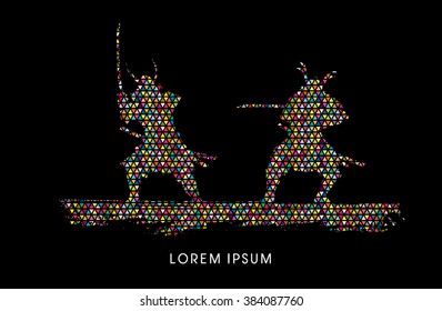 Samurai Warrior with sword, Ready to fight designed using colorful mosaic graphic vector