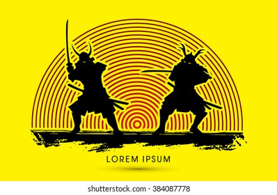 Samurai Warrior with sword, Ready to fight designed on line circle background graphic vector
