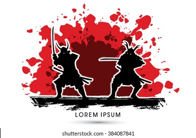 Samurai Warrior with sword, Ready to fight designed on splash blood background graphic vector