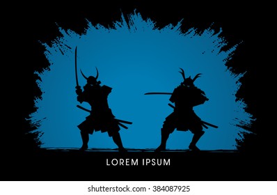 Samurai Warrior with sword, Ready to fight designed on grunge background graphic vector