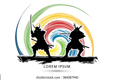 Samurai Warrior with sword, Ready to fight designed on spin wheel background graphic vector