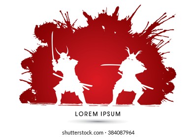 Samurai Warrior with sword, Ready to fight designed on splash blood background graphic vector