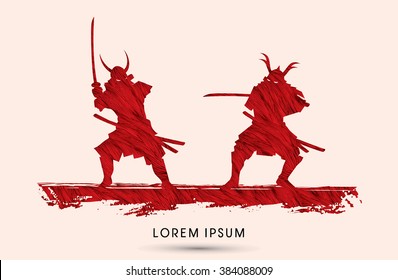 Samurai Warrior with sword, Ready to fight designed using grunge brush graphic vector