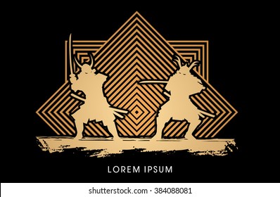 Samurai Warrior with sword, Ready to fight designed on line square background graphic vector