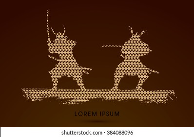 Samurai Warrior with sword, Ready to fight designed using geometric pattern graphic vector