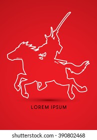 Samurai Warrior with Sword, Riding horse, designed using outline stroke graphic vector.