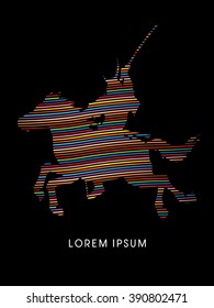 Samurai Warrior with Sword, Riding horse, designed using line rainbows graphic vector.