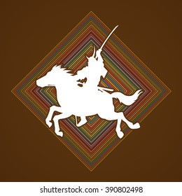 Samurai Warrior with Sword, Riding horse, designed on line square background graphic vector.