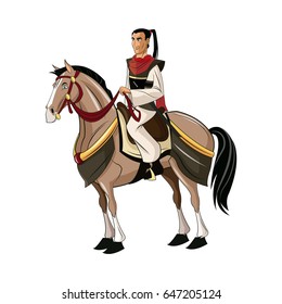 Samurai Warrior with Sword, Riding horse, designed using fire grunge brush graphic vector.