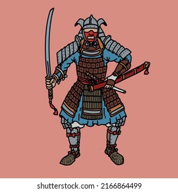 Samurai warrior with two swords in a mask.