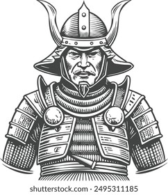 samurai warrior vector hand drawn sketch illustration