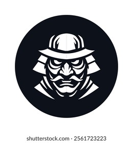 Samurai Warrior Vector Logo with Bold Expression and Dark Background