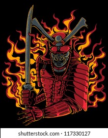 samurai warrior vector t shirt design, black background is easy to replace