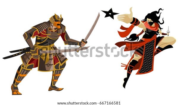 Samurai Warrior Vs Ninja Stock Vector Royalty Free