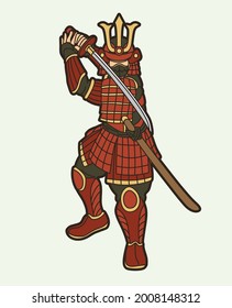 Samurai-Krieger mit Waffen und Ronin Ronin, japanischer Soldaten-Kampfaktion, Grafik-Vektorgrafik