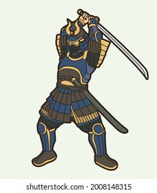 Samurai-Krieger mit Waffen und Ronin Ronin, japanischer Soldaten-Kampfaktion, Grafik-Vektorgrafik