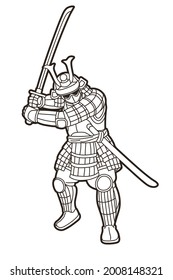 Samurai Warrior with Weapon and Armor Ronin Japanese Soldier Fighter Action Graphic Vector
