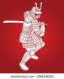 Samurai Warrior with Weapon and Armor Ronin Japanese Soldier Fighter Action Graphic Vector