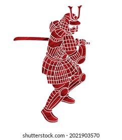 Guerrero de Samurai con acción de Bushido Arma listo para combatir el vector gráfico de dibujos animados