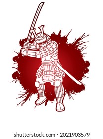 Samurai Warrior with Weapon Bushido Action Ready to Fight Cartoon Graphic Vector