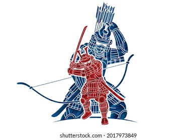 Samurai Warrior with Weapon Ronin Action Ready to Fight Cartoon Graphic Vector