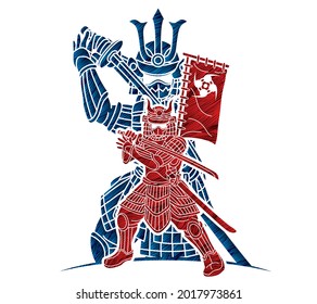 Guerrero de Samurai con acción Ronin listo para combatir el vector gráfico de dibujos animados