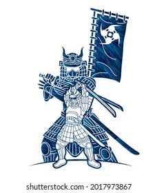 Samurai Warrior with Weapon Ronin Action Ready to Fight Cartoon Graphic Vector