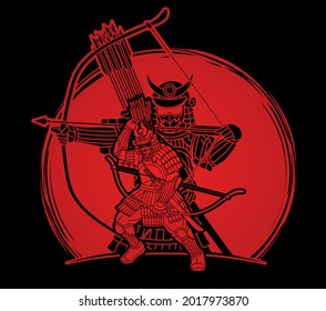 Samurai-Krieger mit Waffenrennen-Aktion Bereit für den Kampf Cartoon-Grafik-Vektorgrafik
