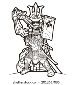 Samurai Warrior with Weapons Group of Ronin Japanese Fighter Cartoon Graphic Vector