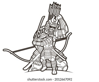 Guerrero de Samurai con grupo de armas de vector gráfico de combate Ronin japonés