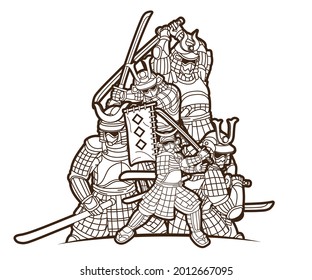 Guerrero de Samurai con grupo de armas de vector gráfico de combate Ronin japonés