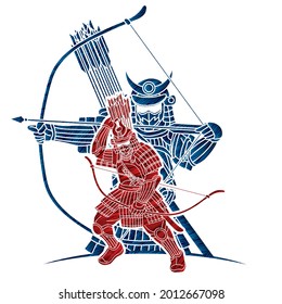 Guerrero de Samurai con grupo de armas de vector gráfico de combate Ronin japonés